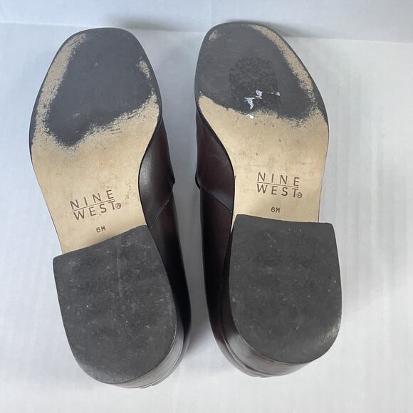 Nine West Womens Loafers 6M Burgundy Leather Block Heel Academia Retro Preppy - Picture 4 of 8